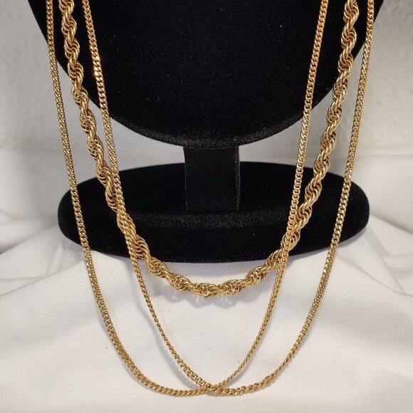 Vintage Monet Gold Tone Double Chain Rope Necklace 53" Single Wrap - Picture 2 of 7